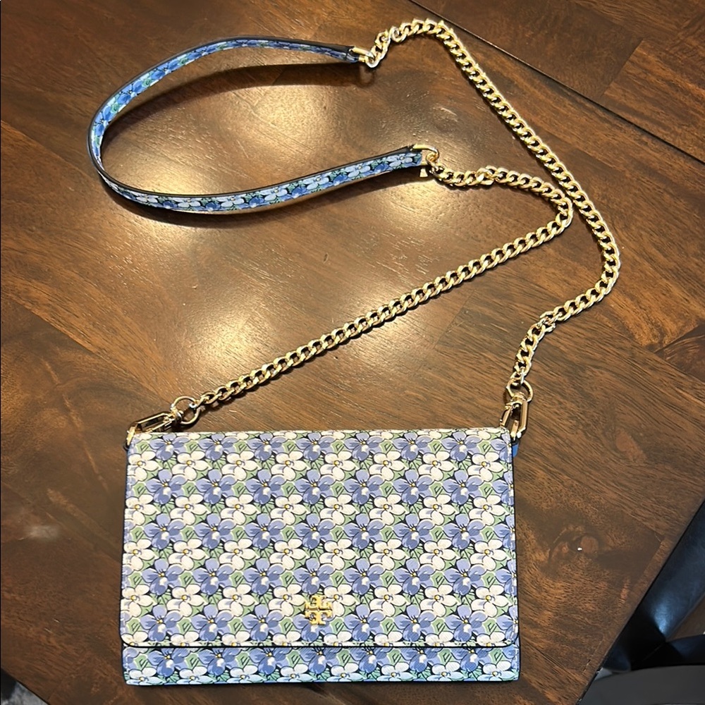 Tory Burch Floral Blue Crossbody Bag Like New